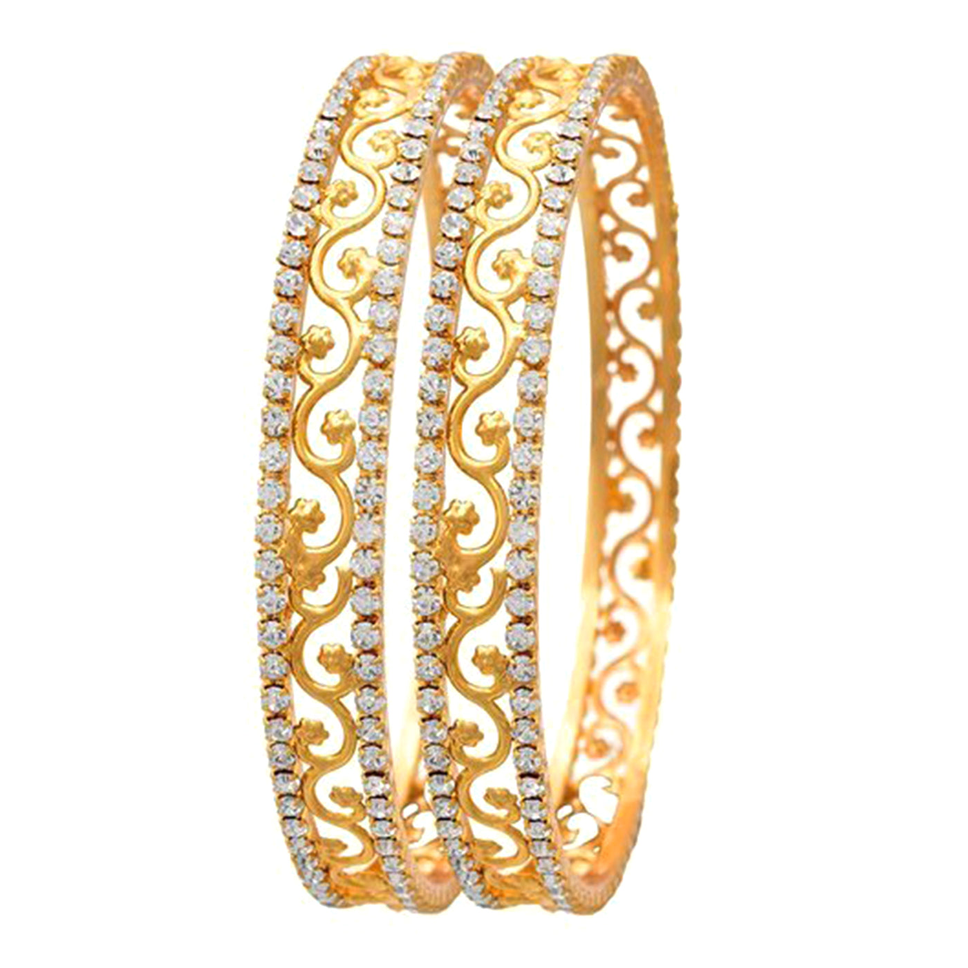 Estele Luxury Gold-Tone Bangles – 2.6 Size with Intricate Floral Vine Design & CZ Stone Accents – OSBR-VK11011-26 BANGLE