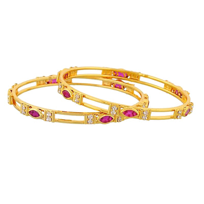 Estele Women’s Gold Plated Bangle – Size 2.6 – Elegant CZ Ruby Stone – Lightweight Ethnic Jewelry – OSBR-VK11412RDWE-26 BANGLE