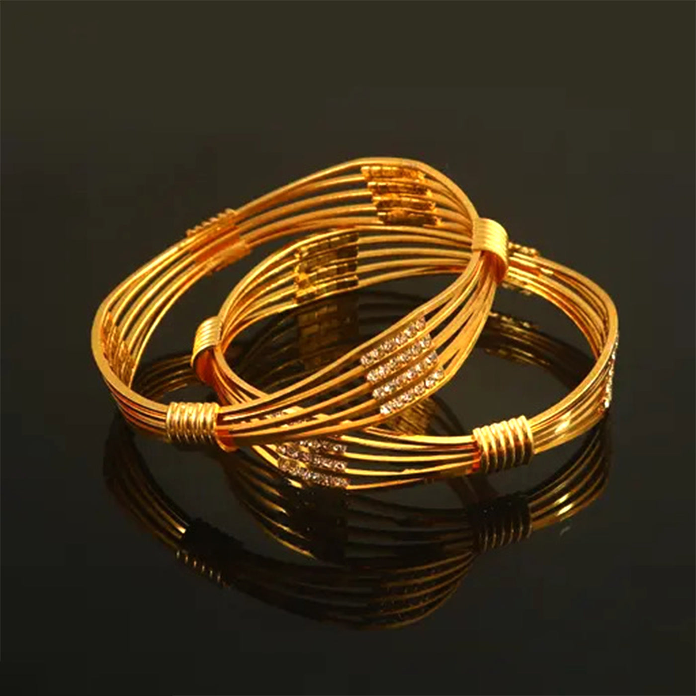 Estele Stylish Gold Plated Bangles – Size 2.6 – Multi-Layer Wire Design with CZ Stones – Elegant Jewelry for Women – OSBR-VK11434-26 BANGLE