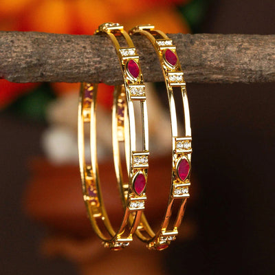Estele Women’s Gold Plated Bangle – Size 2.6 – Elegant CZ Ruby Stone – Lightweight Ethnic Jewelry – OSBR-VK11412RDWE-26 BANGLE