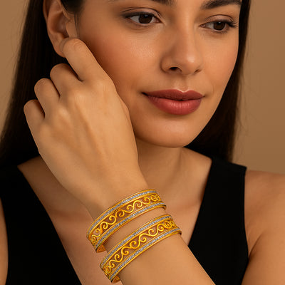 Estele Luxury Gold-Tone Bangles – 2.6 Size with Intricate Floral Vine Design & CZ Stone Accents – OSBR-VK11011-26 BANGLE