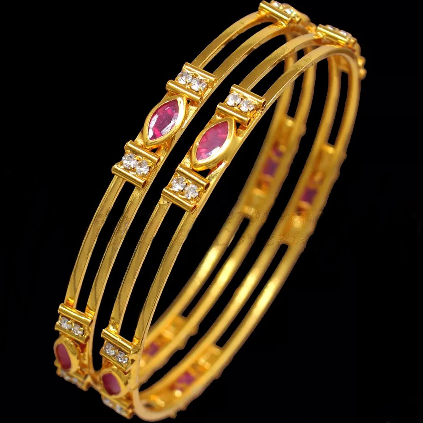 Estele Women’s Gold Plated Bangle – Size 2.6 – Elegant CZ Ruby Stone – Lightweight Ethnic Jewelry – OSBR-VK11412RDWE-26 BANGLE