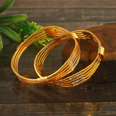 Estele Stylish Gold Plated Bangles – Size 2.6 – Multi-Layer Wire Design with CZ Stones – Elegant Jewelry for Women – OSBR-VK11434-26 BANGLE