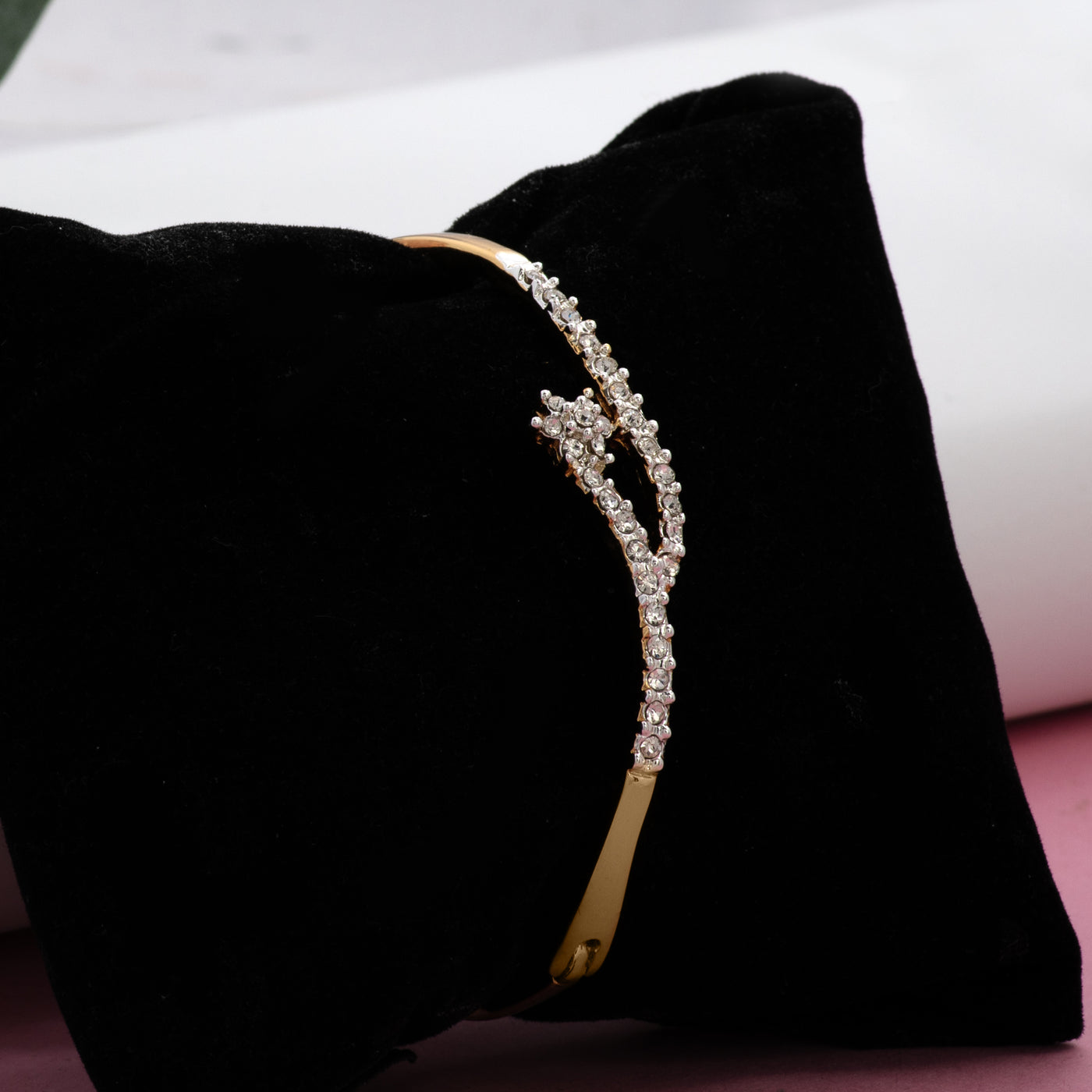 Estele Gold Plated Stone Flower Bouquet Cuff Bracelet for women