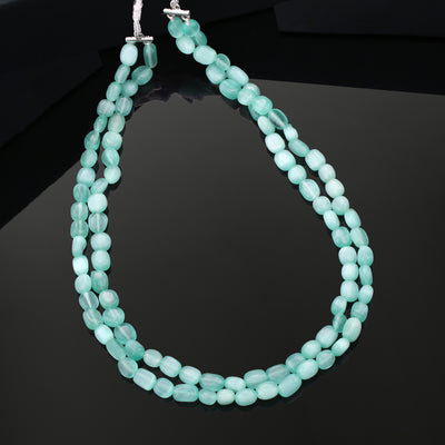 Estele Rhodium Plated Swanky Double Layered Necklace with Mint Green Beads for Girls and Women