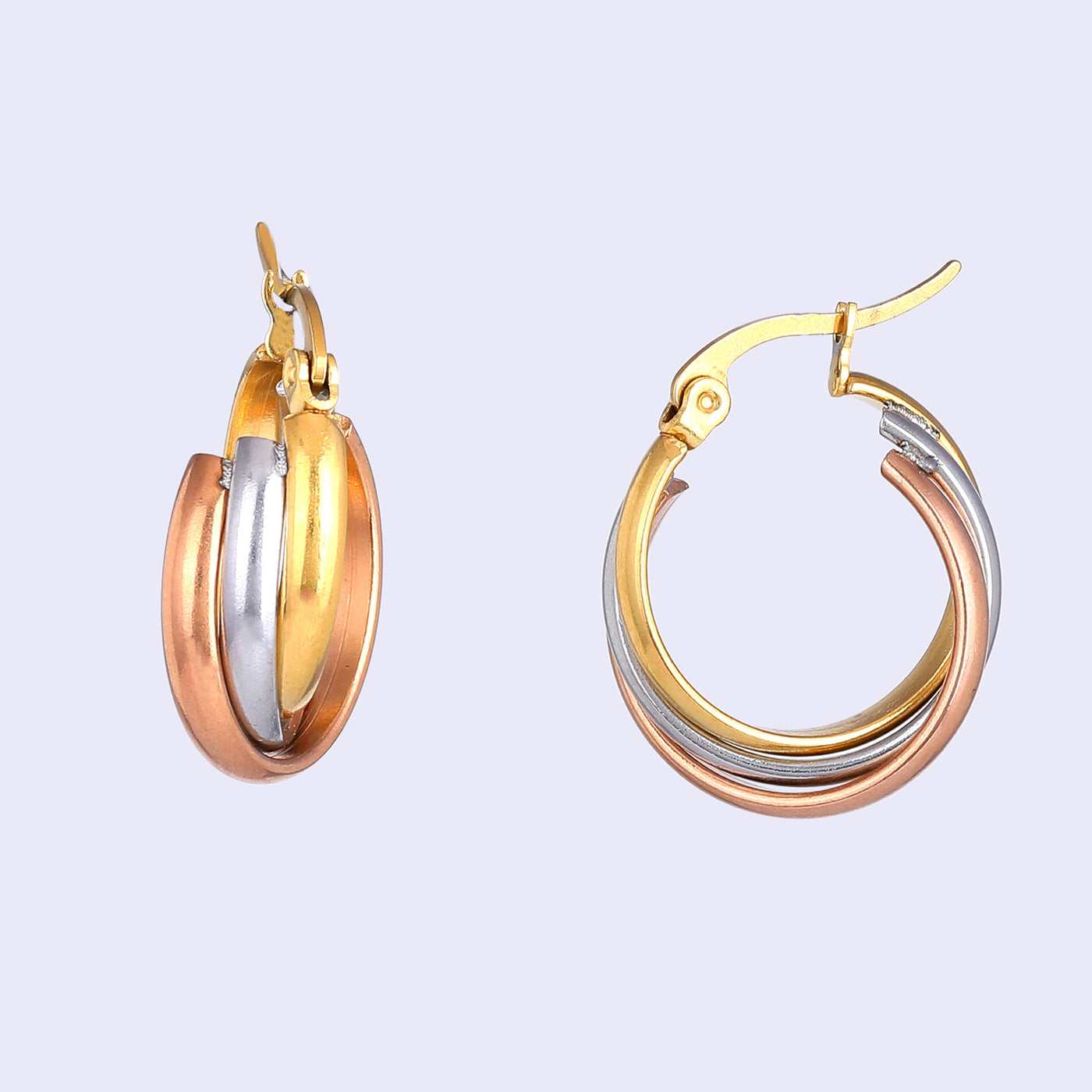 Estele Gold, Rhodium & Rosegold Plated Stylish Three Layered Twisted Demifine Hoop Earrings for Women/Girls