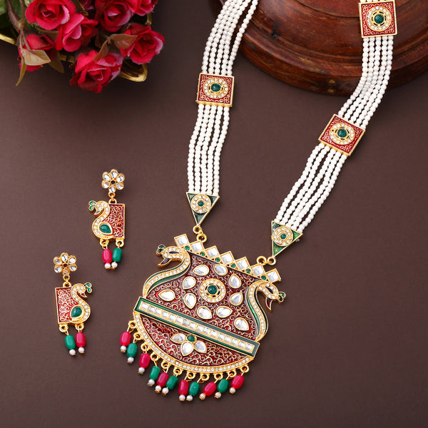 Traditional Long Haar Meenakari Jewelry Set – Wedding & Celebration– OSSP-0411-IGMC NKER