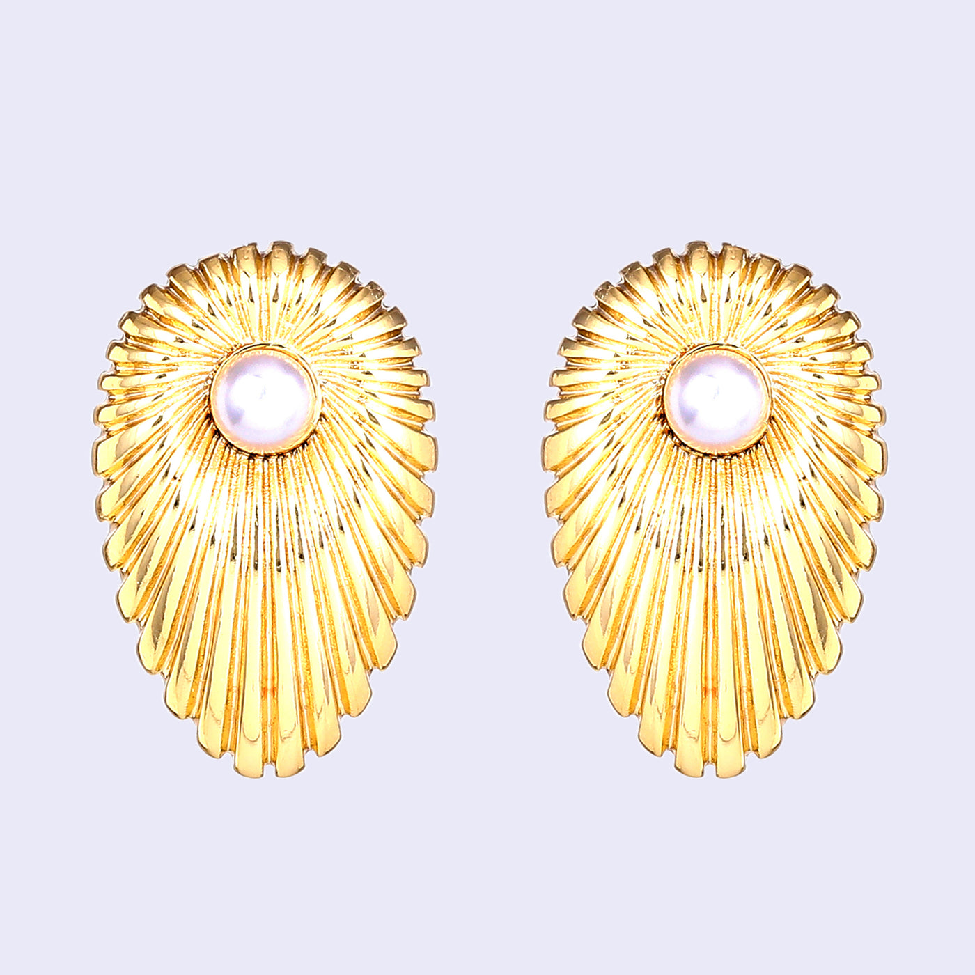 Estele Gold Plated Fashionable & Sleek White Pearl Ornamented Demifine Stud Earrings for Women and Girls