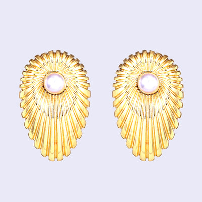 Estele Gold Plated Fashionable & Sleek White Pearl Ornamented Demifine Stud Earrings for Women and Girls