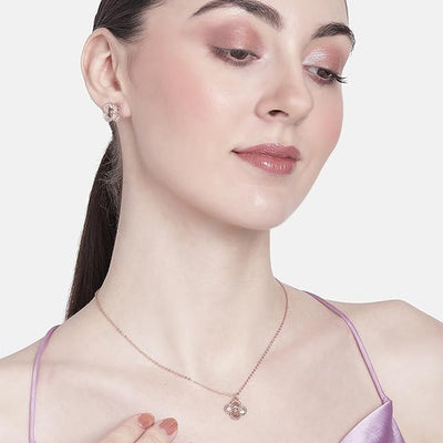 Estele Rosegold Plated Four Leafy Designer Pendant Set for Girls and Women