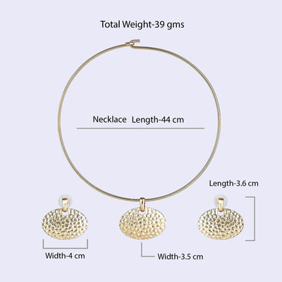 Estele Gold Tone Elegant Elliptical Shaped Beaten Gold Necklace Set for Women