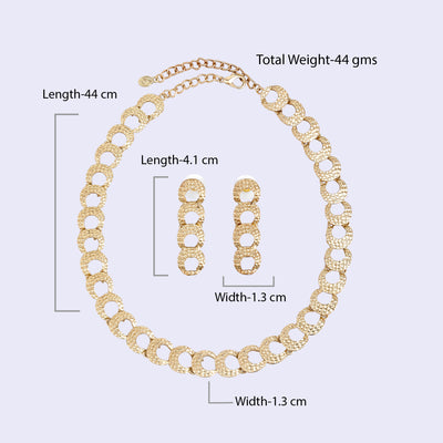 Estele Gold Tone Round Pattern Intertwined Beaten Gold Necklace Set for Women