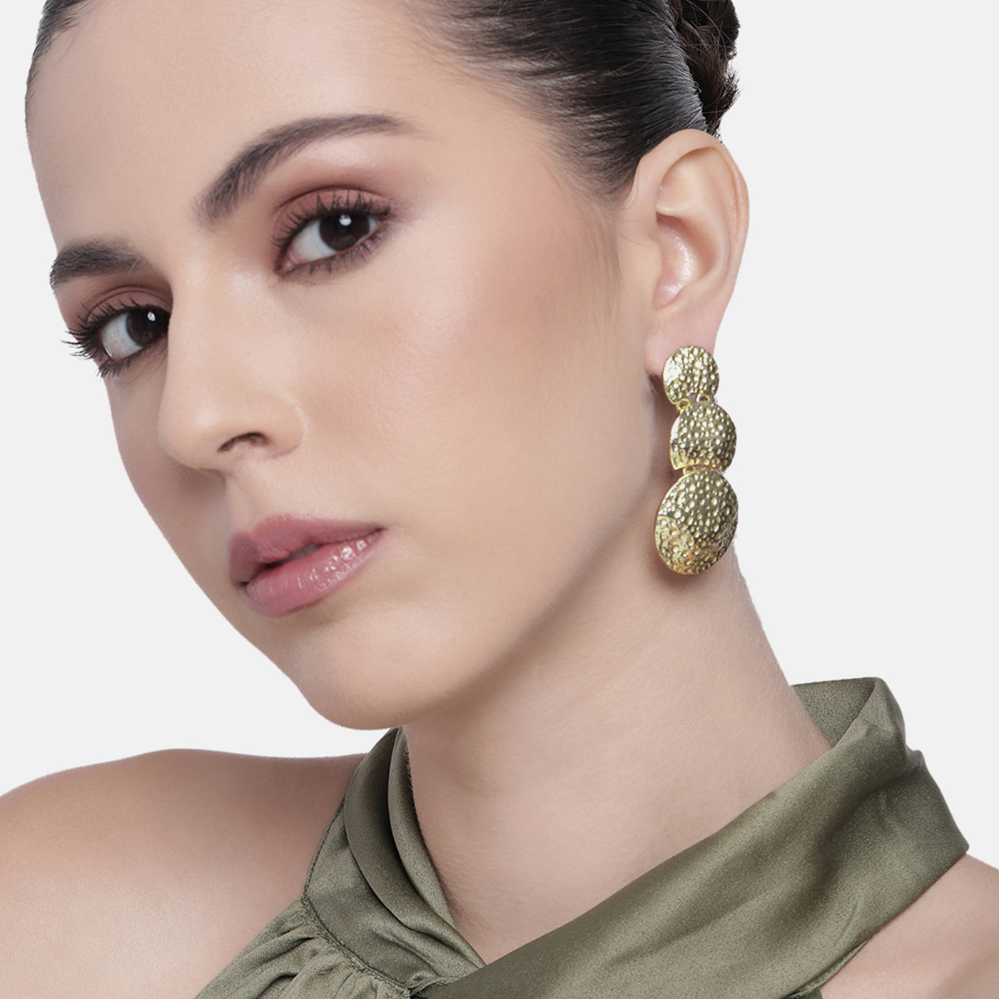 Estele Gold Tone Trendy & Classy Circular Pattern Beaten Gold Drop & Dangle Earrings for Women