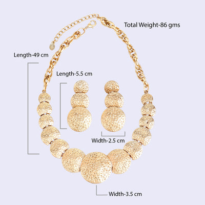 Estele Gold Plated Circular Disk Designer Beaten Gold Necklace Set for Women