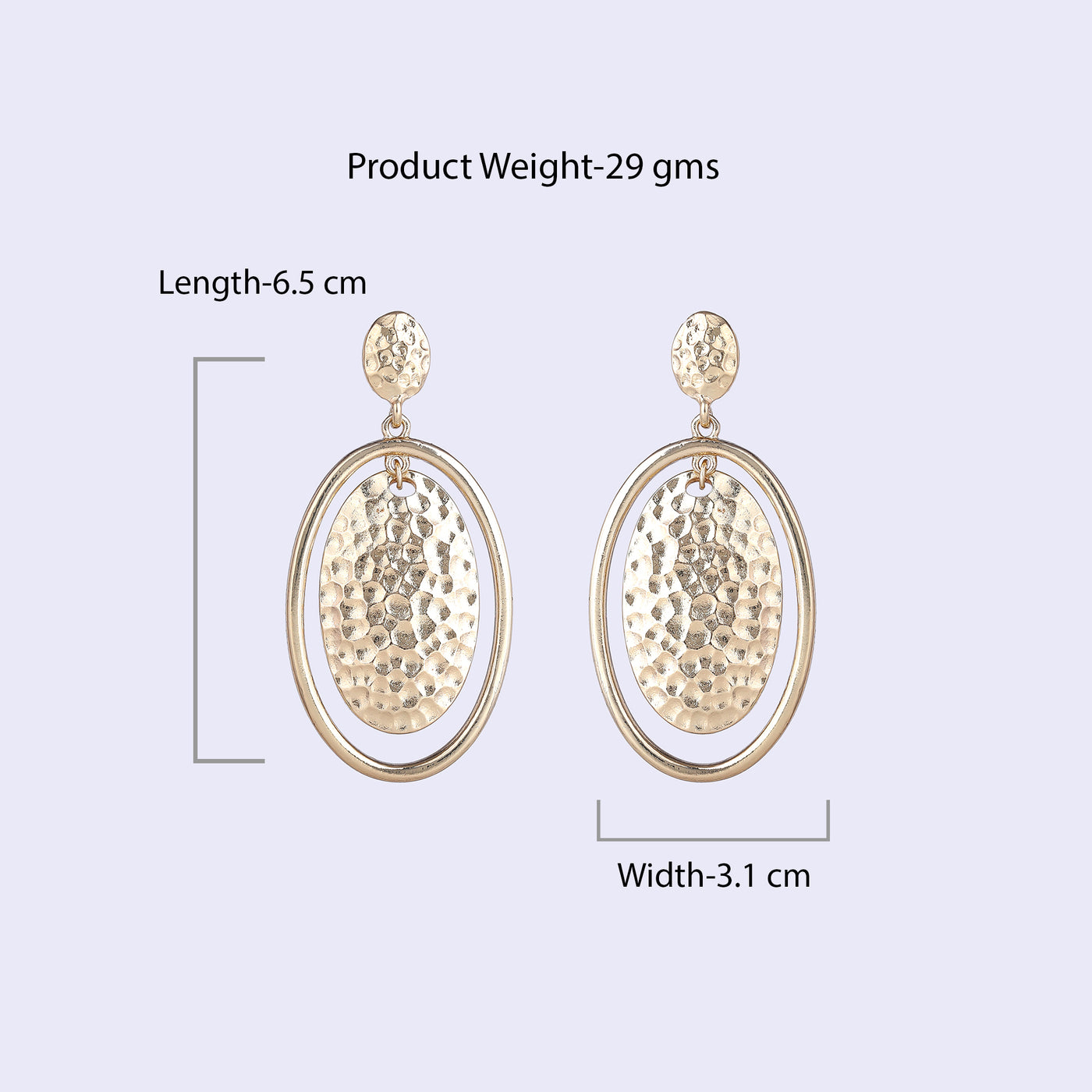 Estele Gold Tone Stylish Twin Oval Design Beaten Gold Drop Earrings for Women