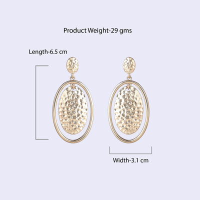 Estele Gold Tone Stylish Twin Oval Design Beaten Gold Drop Earrings for Women