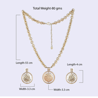 Estele Gold Tone Dual Round Shaped Beaten Gold Necklace Set for Women