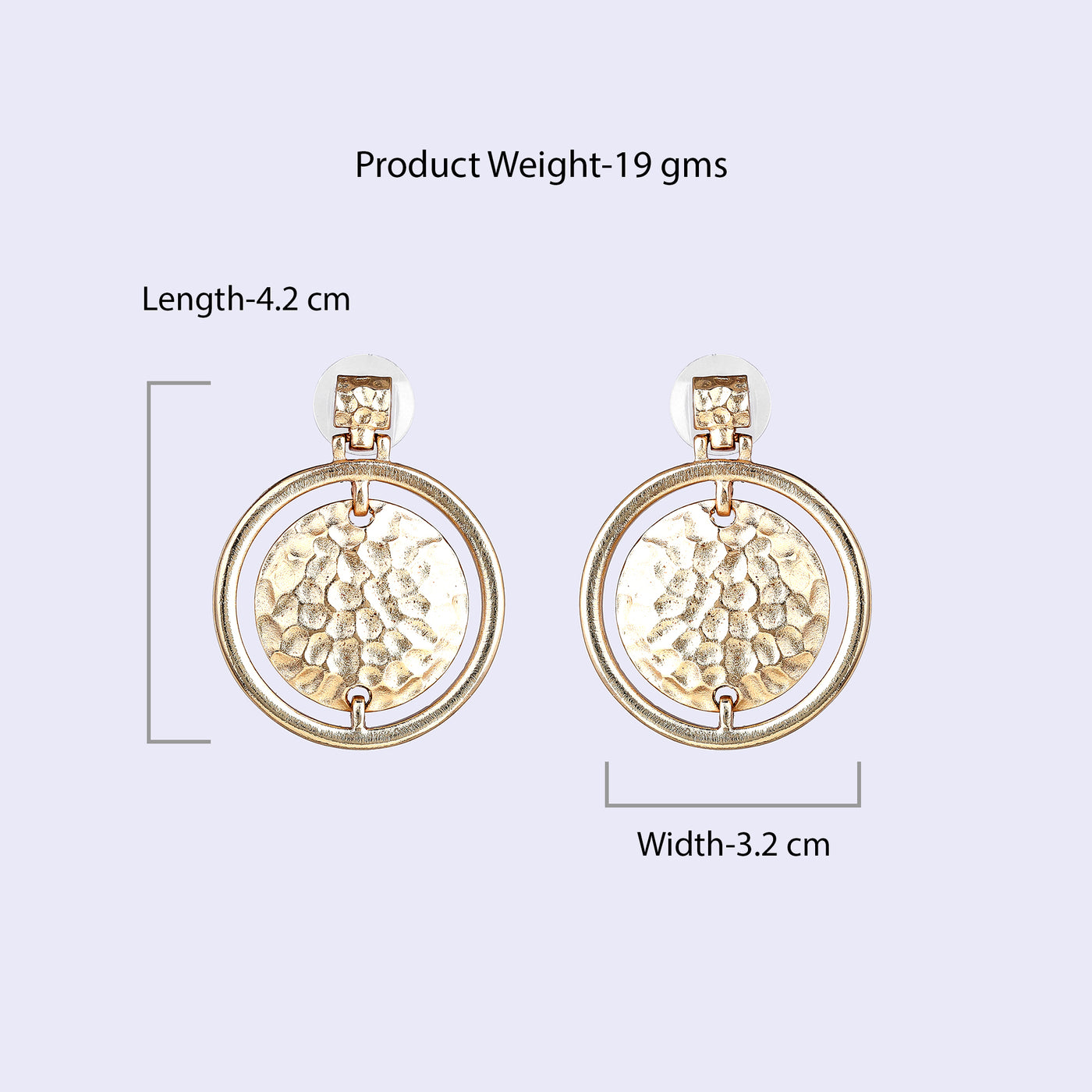 Estele Gold Tone Dual Circular Pattern Beaten Gold Drop Earrings for Women