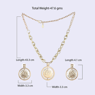 Estele Gold Tone Chunky Dual Circular Beaten Gold Necklace Set for Women