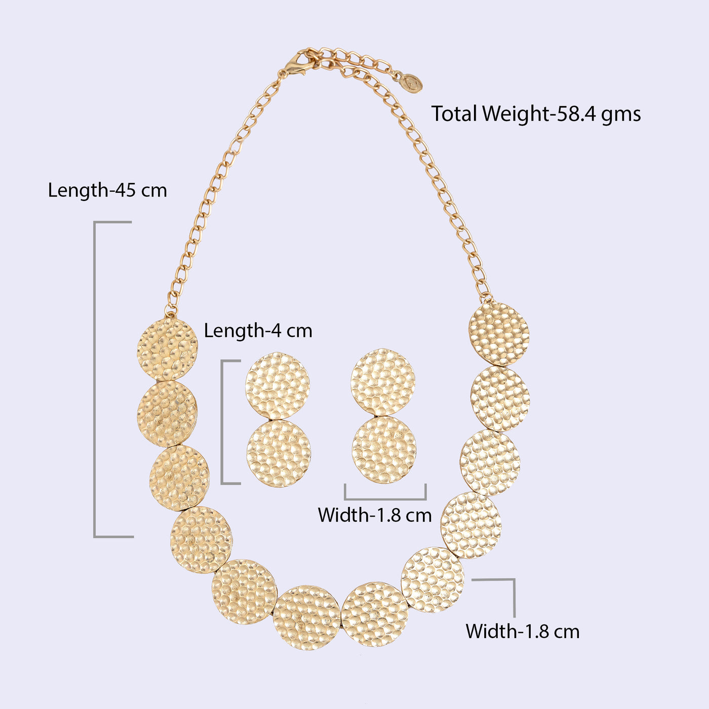 Estele Gold Tone Stylish Circular Design Beaten Gold Necklace Set for Women