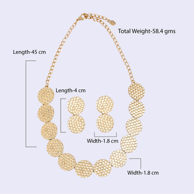 Estele Gold Tone Stylish Circular Design Beaten Gold Necklace Set for Women