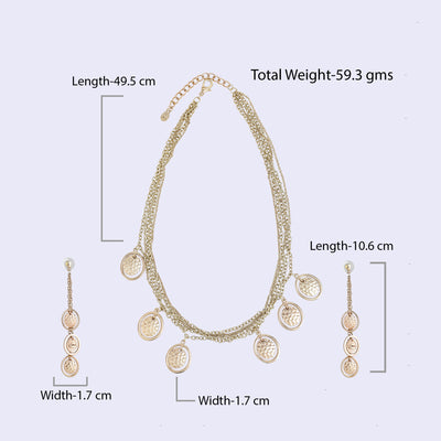 Estele Gold Tone Elegant Multi-Layered Twin Circle Design Beaten Gold Necklace Set for Women