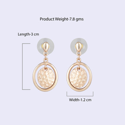 Estele Gold Tone Classy Double Circular Design Beaten Gold Drop & Dangle Earrings for Women