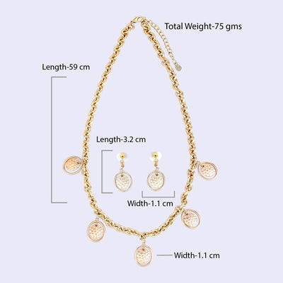 Estele Gold Tone Stylish Dual Circular Chunky Beaten Gold Necklace Set for Women