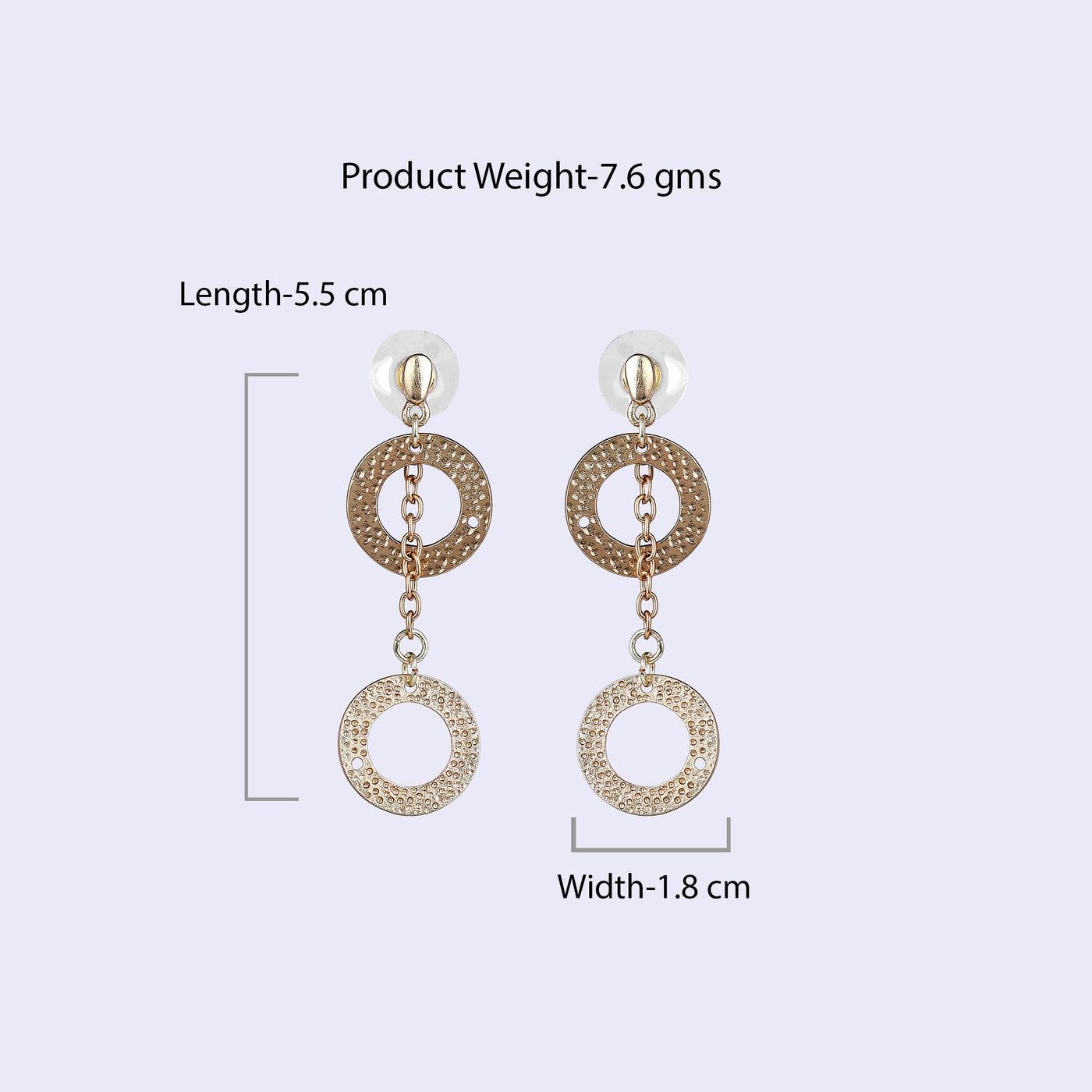 Estele Gold Tone Dual Circular Design Interlinked Beaten Gold Drop & Dangler Earrings for Women