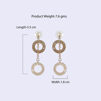 Estele Gold Tone Dual Circular Design Interlinked Beaten Gold Drop & Dangler Earrings for Women