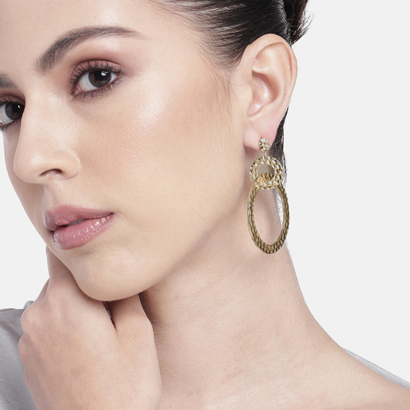 Estele Gold Tone Circular Designer Interwoven Beaten Gold Drop & Dangler Earrings for Women