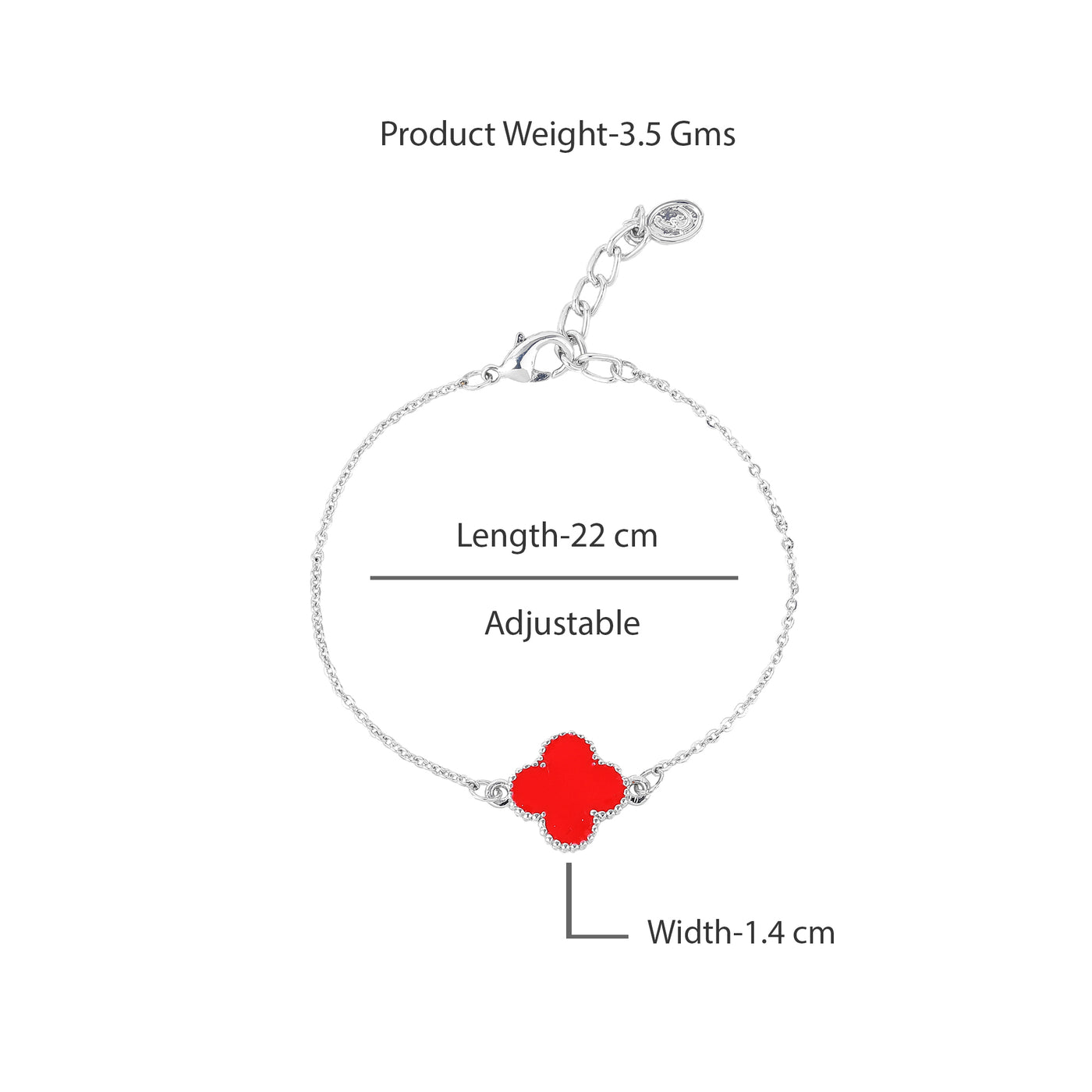 Estele Rhodium Plated Latest Fashionable Single Red Clover Leaf Designer Adjustable Bracelet for Girls and Women