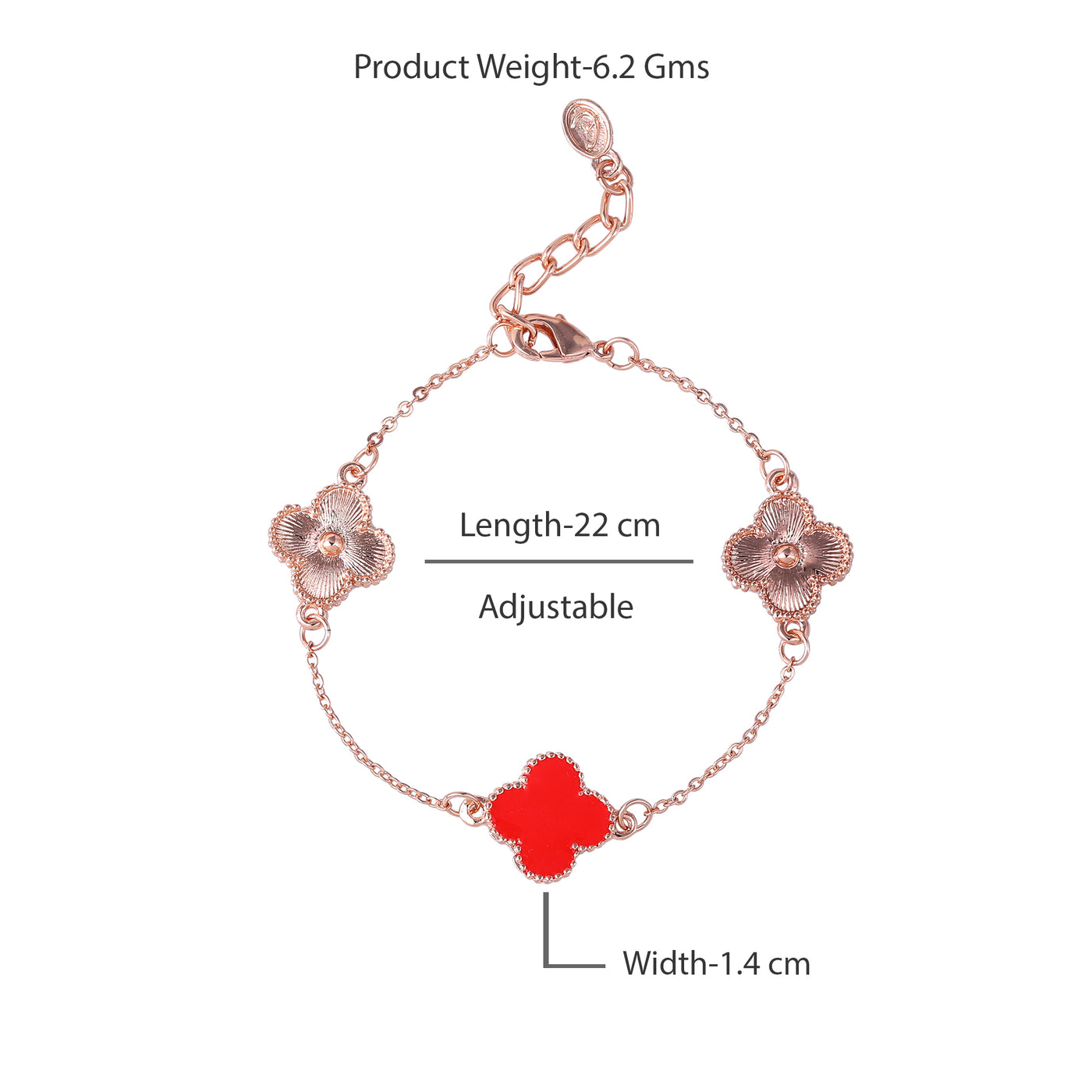 Estele Rosegold Plated Fancy Red Clover Leaf Designer Adjustable Charm Bracelet for Girls and Women