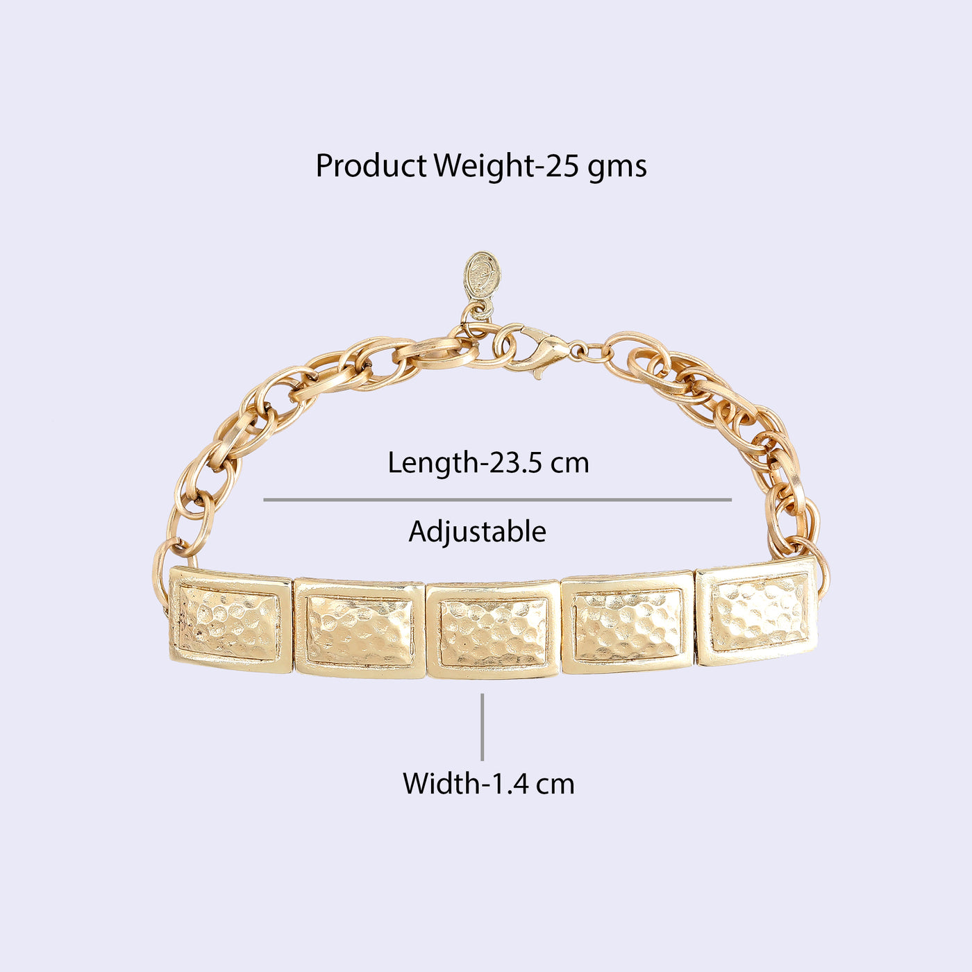 Estele Gold Tone Stylish Rectangular Shaped Adjustable Beaten Gold Bracelet for Women