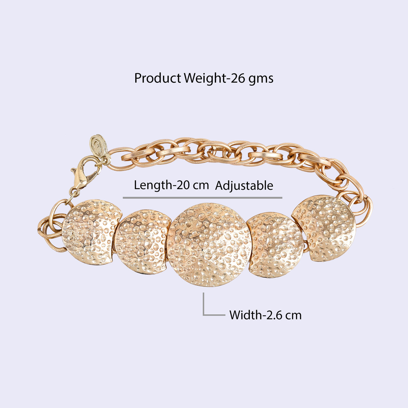 Estele Gold Tone Stylish Circular Pattern Chunky Adjustable Beaten Gold Bracelet for Women