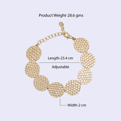 Estele Gold Tone Circular Design Chunky Adjustable Beaten Gold Bracelet for Women