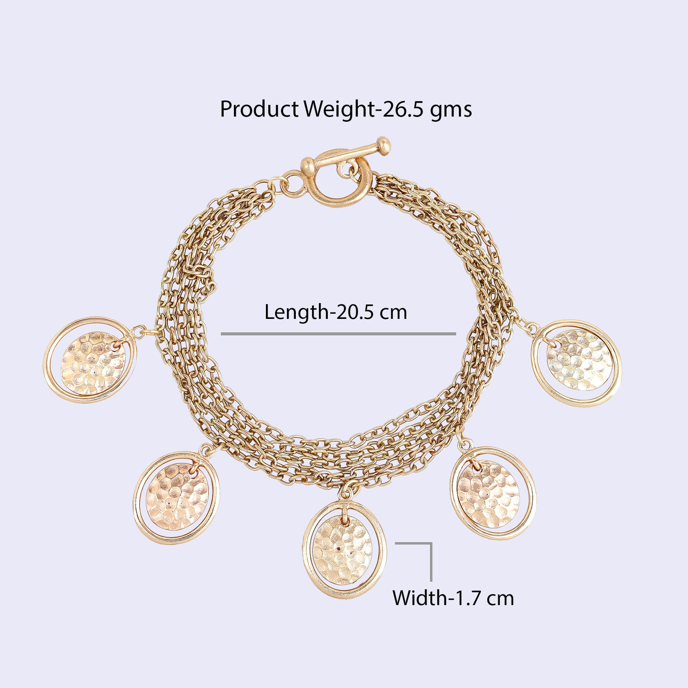 Estele Gold Tone Fringe Multi Layered Circular Adjustable Beaten Gold Charm Bracelet for Women