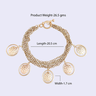 Estele Gold Tone Fringe Multi Layered Circular Adjustable Beaten Gold Charm Bracelet for Women