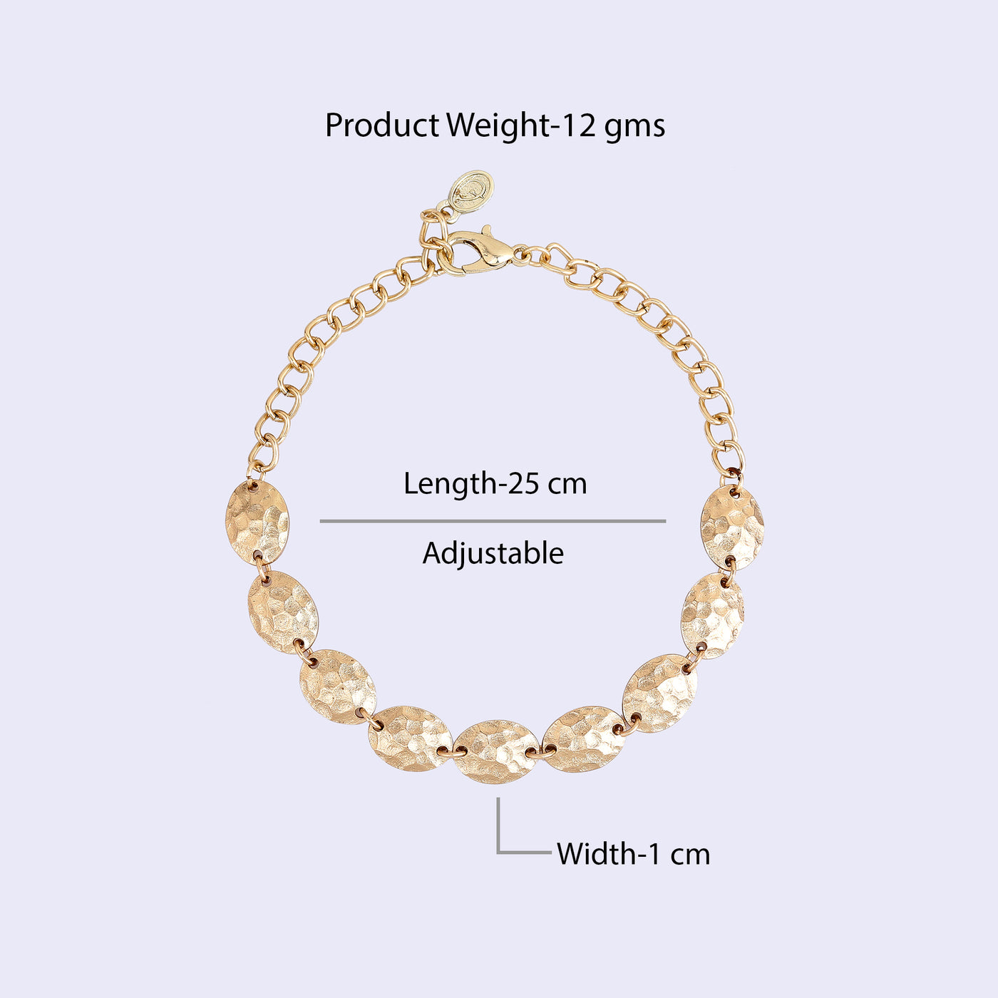 Estele Gold Tone Stunning Elliptical Design Interconnected Adjustable Beaten Gold Bracelet for Women