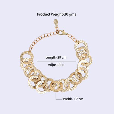 Estele Gold Tone Entangled Circular Design Interlinked Adjustable Beaten Gold Bracelet for Women