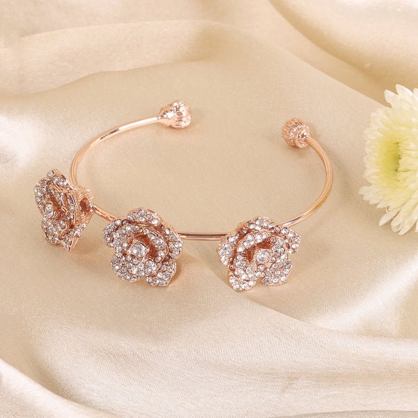 Estele Rose Collection Sophisticated Rose Motif Cuff Bracelet: Premium Rosegold Plated with Beautiful Floral Design Ideal Jewelry for Elegant Looks
