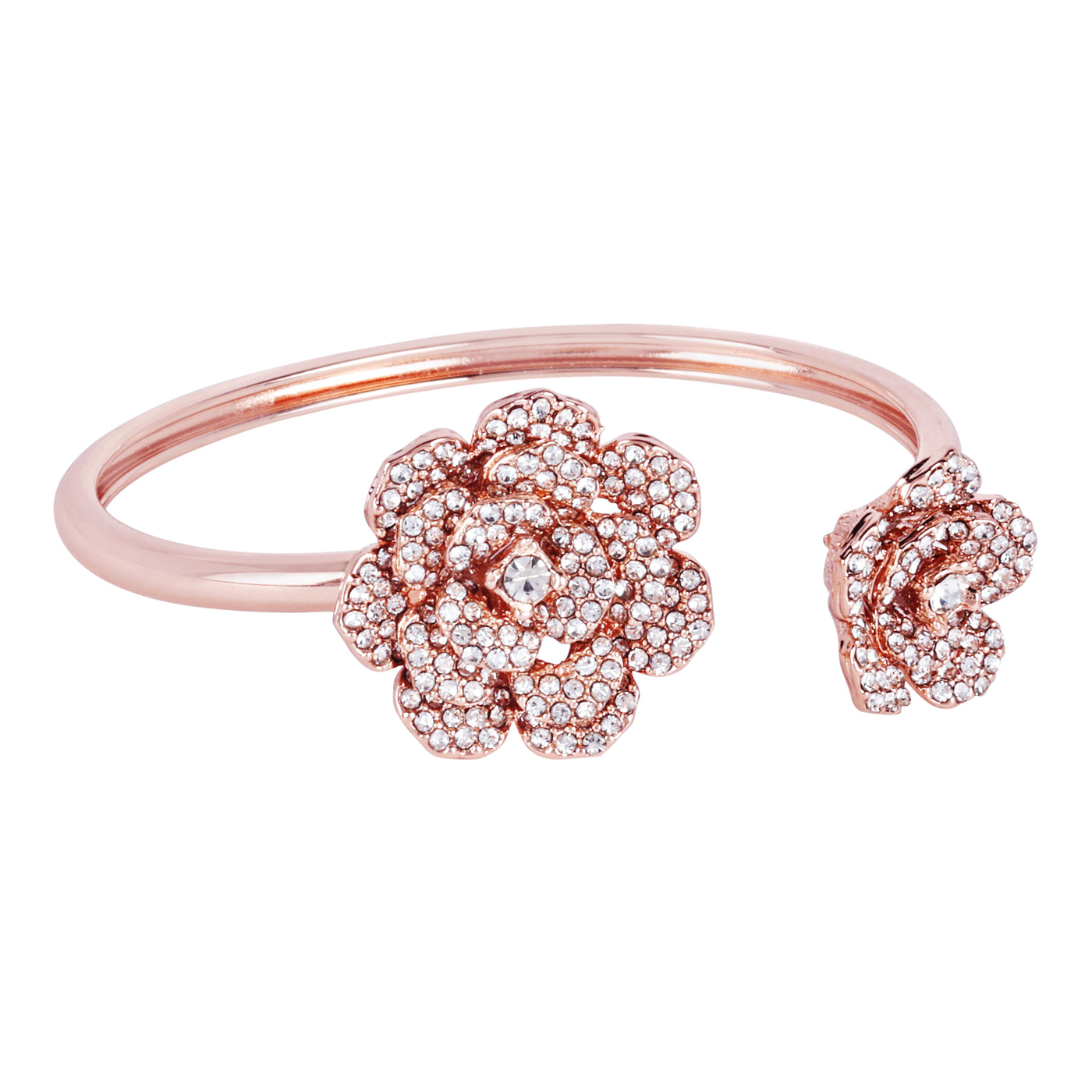 Estele Valentine ROSE Special Modern Rose Motif Cuff Bracelet: Stylish Rosegold Plated with Floral Charms A Fashionable Statement for Women