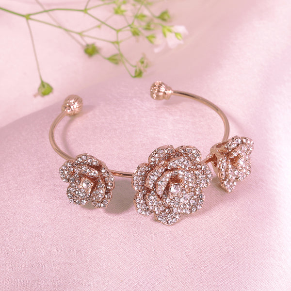 Estele Rose Collection Premium Rosegold Plated Rose Motif Cuff Bracelet: Timeless Floral Design for Women Perfect Jewelry for Parties & Celebrations