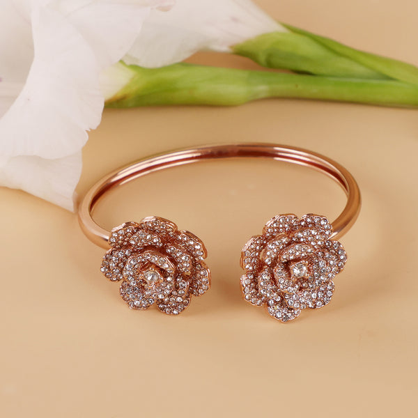 Estele Rose Collection Elegant Rose Motif Cuff Bracelet: Exclusive Rosegold Plated Floral Design for Women Perfect for Stylish Daywear & Evening Glam