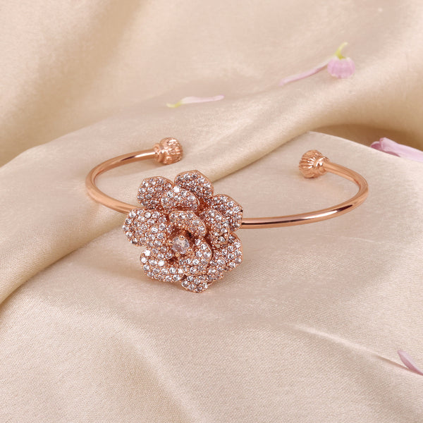 Estele Rose Collection Trendy Rose Motif Cuff Bracelet for Women: Premium Rosegold Plated with Floral Detailing A Bold Statement for Every Look