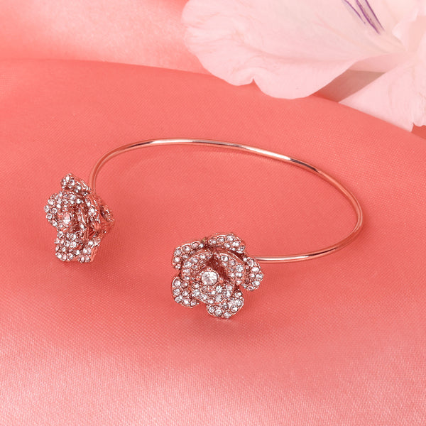Estele Rose Collection Exclusive Rose Motif Cuff Bracelet: Rosegold Plated with Exquisite Floral Design Ideal Jewelry for Womens-Special Moments