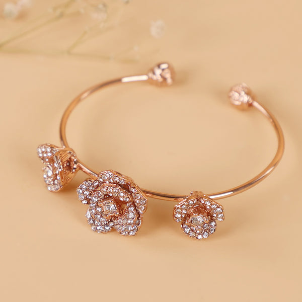 Estele Rose Collection Stylish Rose Motif Cuff Bracelet: Rosegold Plated with Elegant Floral Design A Modern Accessory for Women