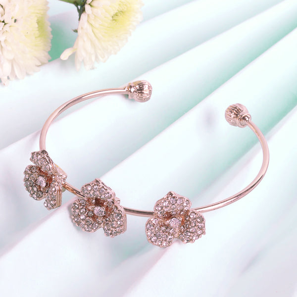 Estele Rose Collection Modern Rose Motif Cuff Bracelet: Stylish Rosegold Plated with Floral Detailing A Fashionable Statement for Women