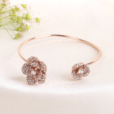 Estele Valentine ROSE Special Stunning Floral Rose Design Cuff Bracelet with Premium Rosegold Finish Jewelry for Women A Timeless Piece for All Occasions