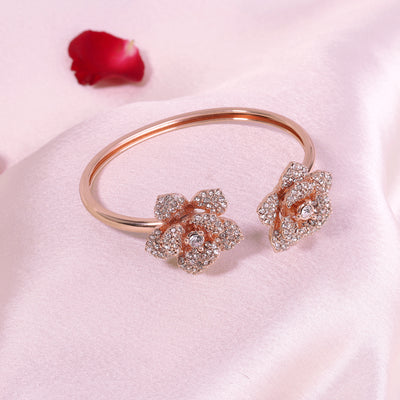 Estele Valentine ROSE Special Floral Rose Motif Cuff Bracelet: Exclusive Rosegold Plated Elegance for Women Ideal for Special Events & Daily Glam